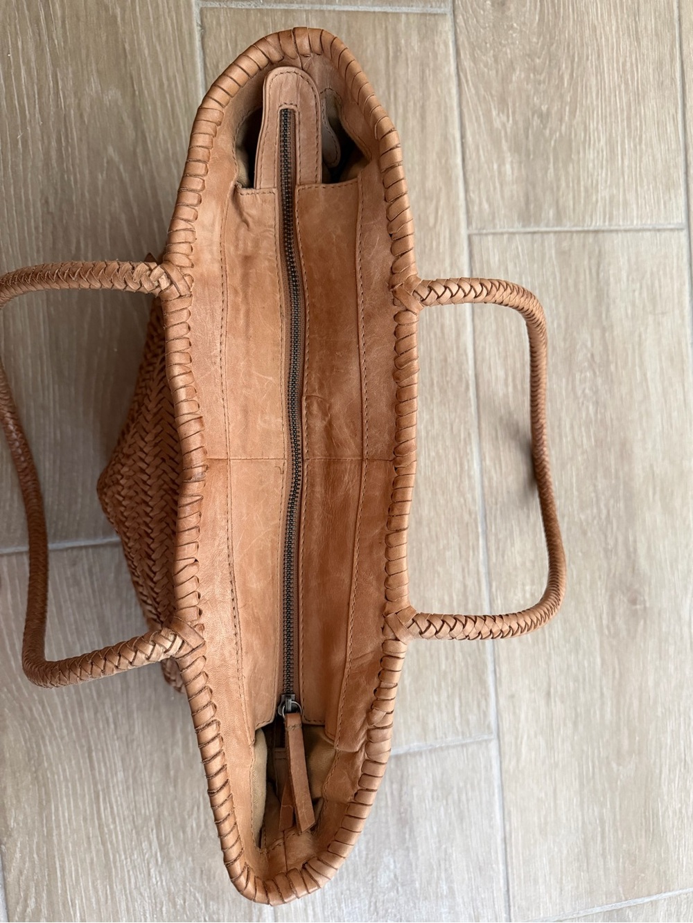 Leather shoulder bag made in India woven brown pen stain - Picture 5 of 5